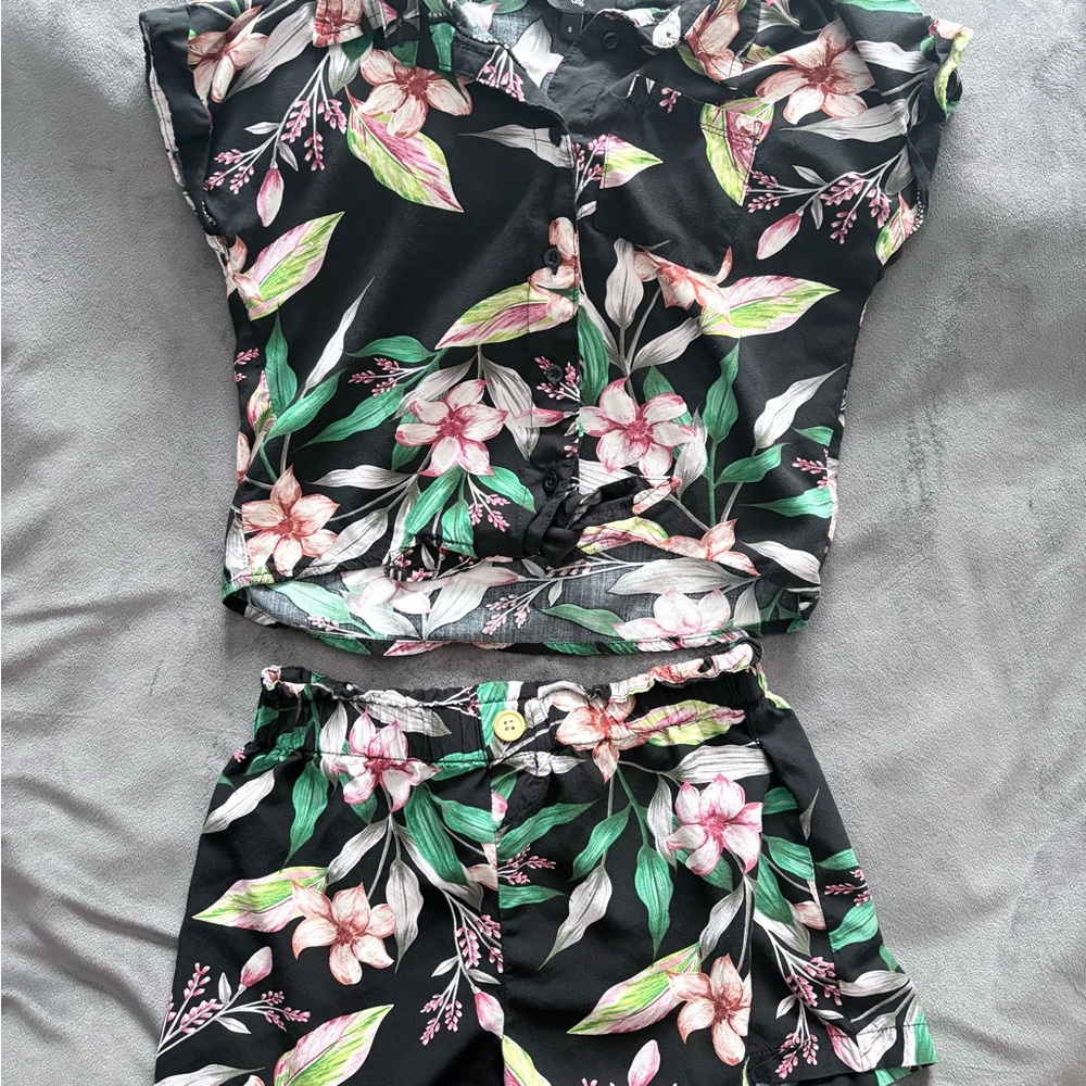 Floral Kids Matching Set - Black and Pink
